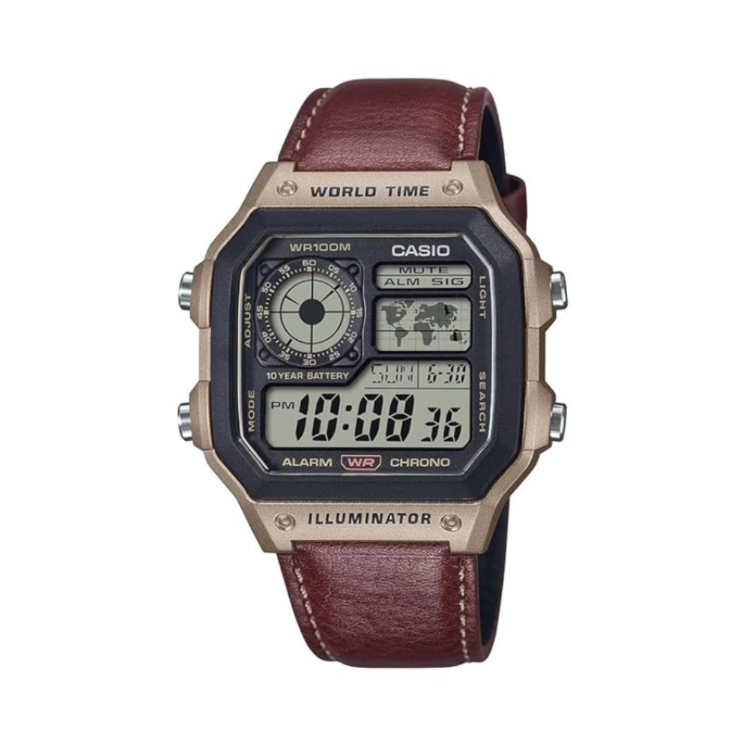 Casio AE-1200WHL-5AV D383 | Youth Unisex Quartz Black Dial Digital Leather Watch