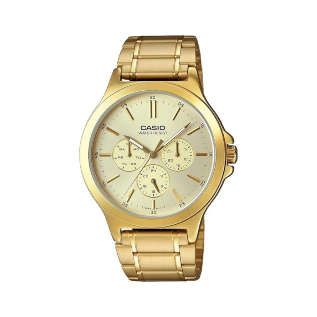Casio MTP-V300G-9AUDF A2319 | Enticer Men Quartz Gold Dial Multi-Function Stainless Steel Watch