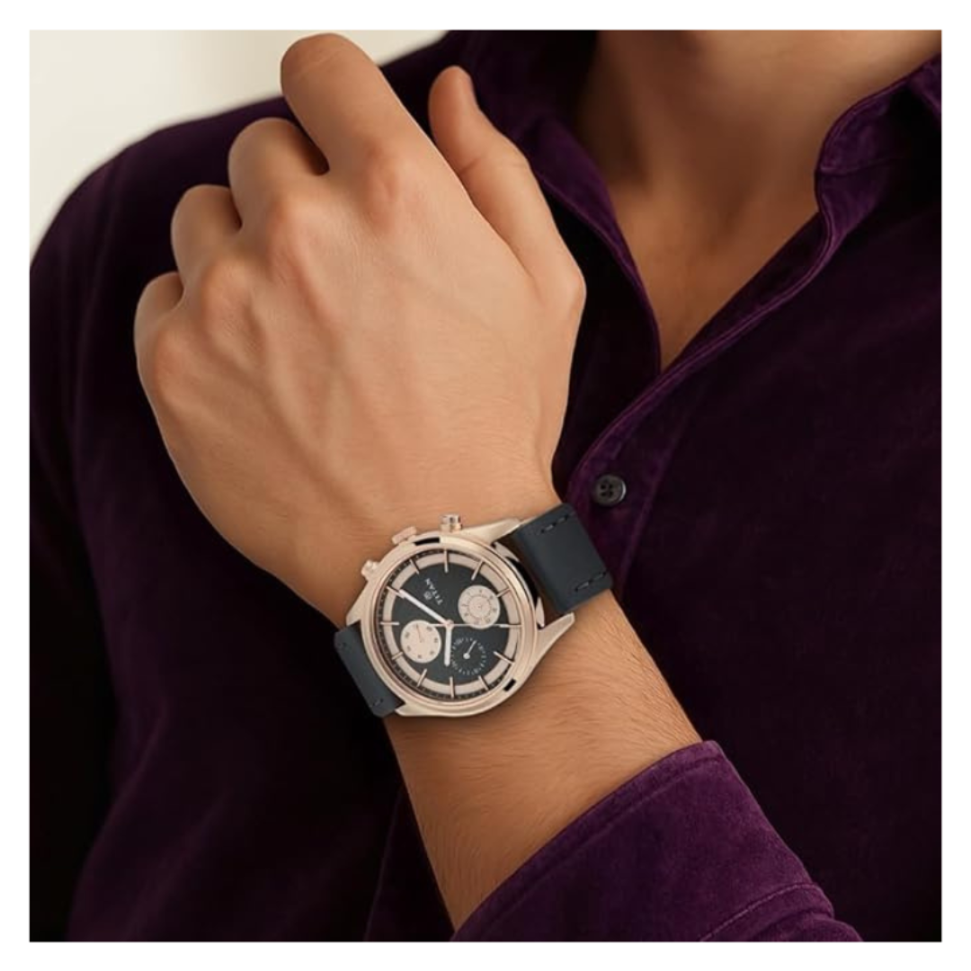 Titan 1805WL01 | Titan Workwear Grey Dial Quartz Multifunction Leather Strap watch for Men