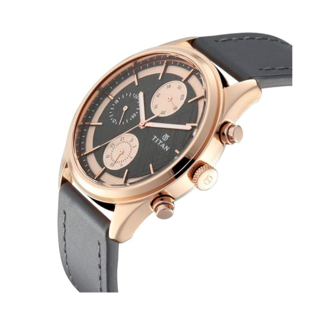 Titan 1805WL01 | Titan Workwear Grey Dial Quartz Multifunction Leather Strap watch for Men