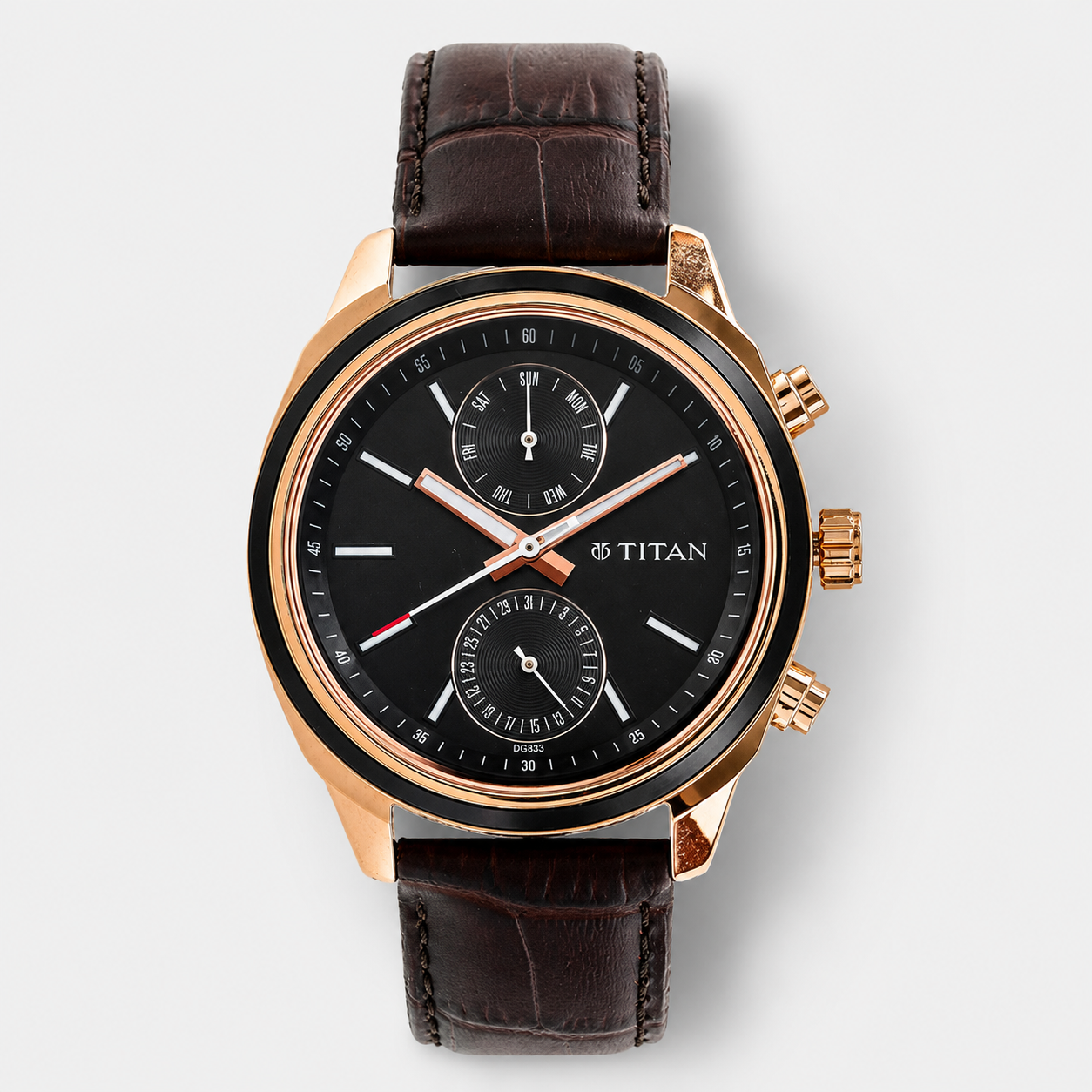 Titan 1733KL03 | Titan Quartz Multifunction Black Dial Leather Strap Watch for Men