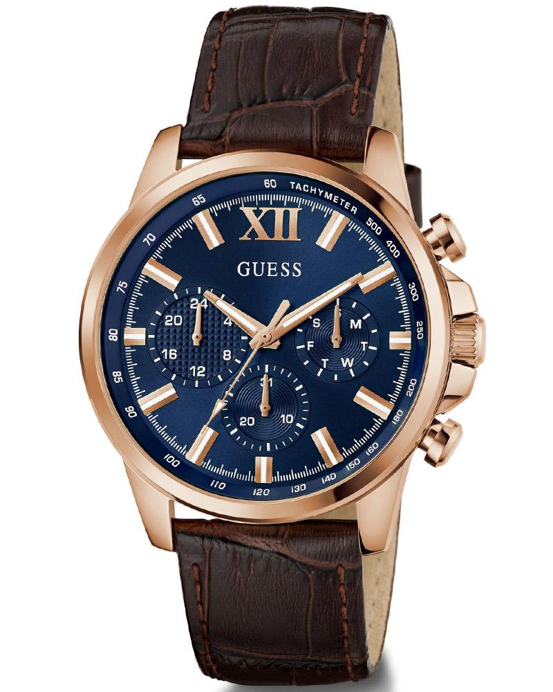 Guess GW0901G3 | Mens Brown Multi-function Leather Strap Watch.
