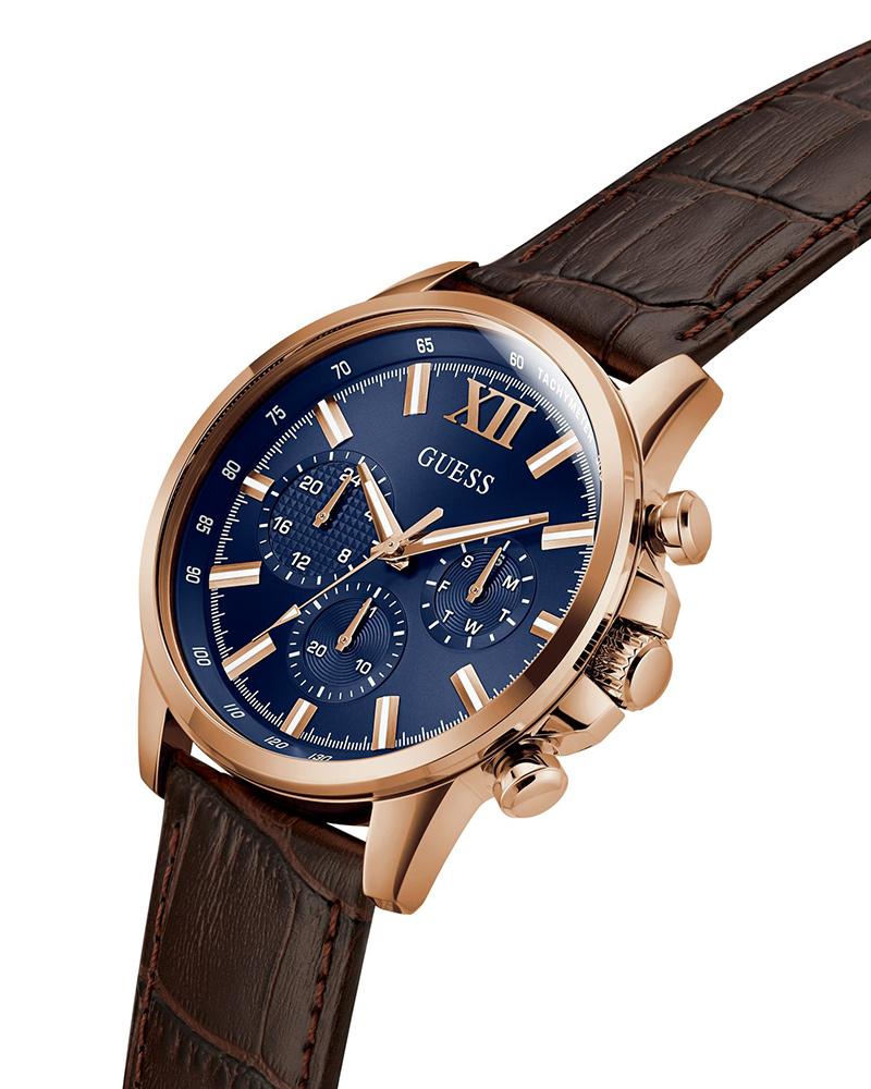 Guess GW0901G3 | Mens Brown Multi-function Leather Strap Watch.
