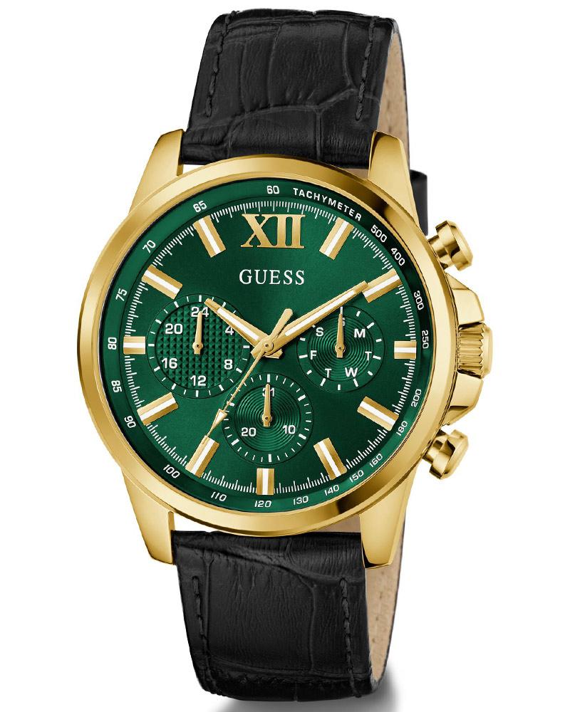 Guess GW0901G4 | Mens Black Multi-function Leather Strap Watch.