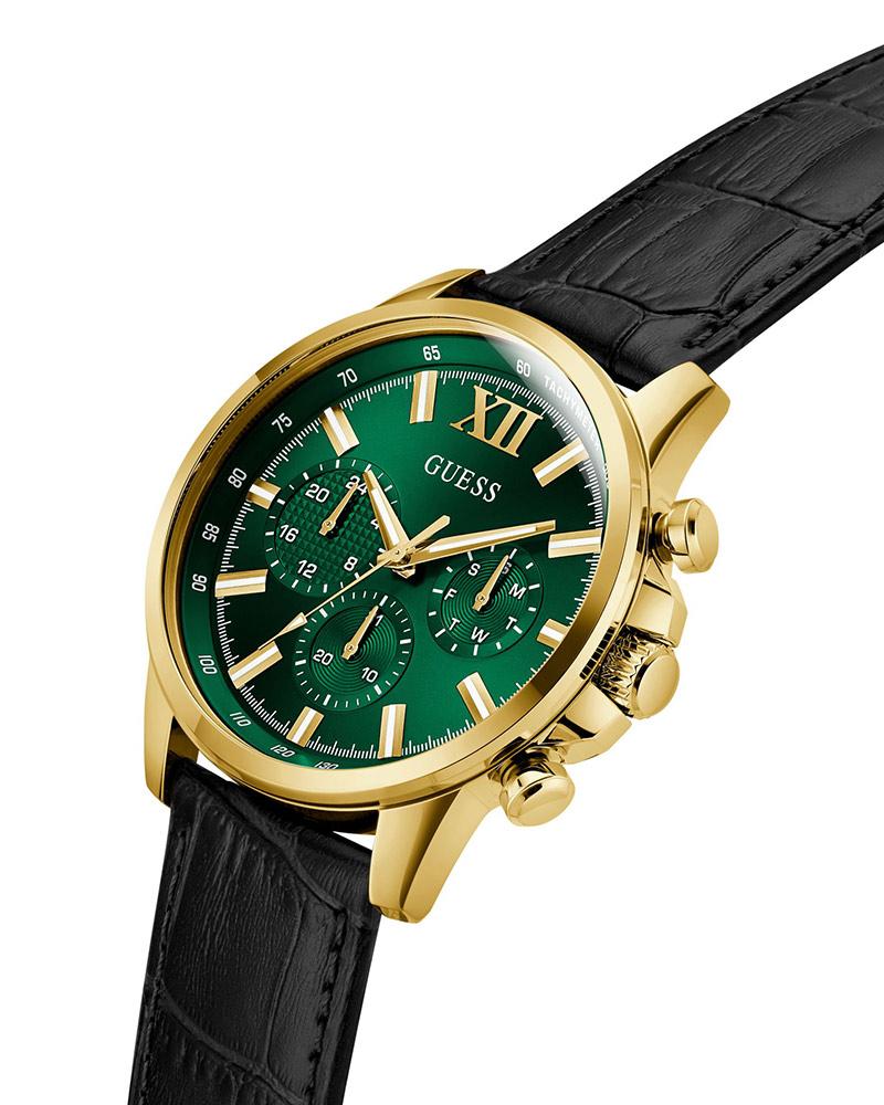 Guess GW0901G4 | Mens Black Multi-function Leather Strap Watch.