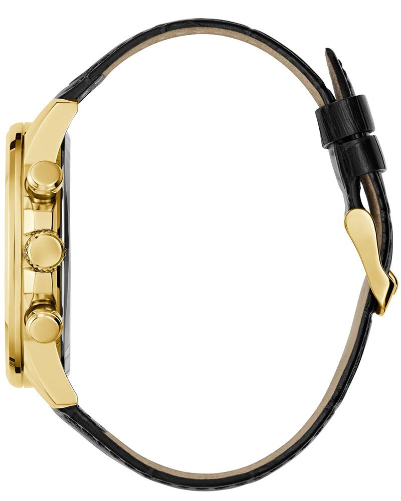Guess GW0901G4 | Mens Black Multi-function Leather Strap Watch.