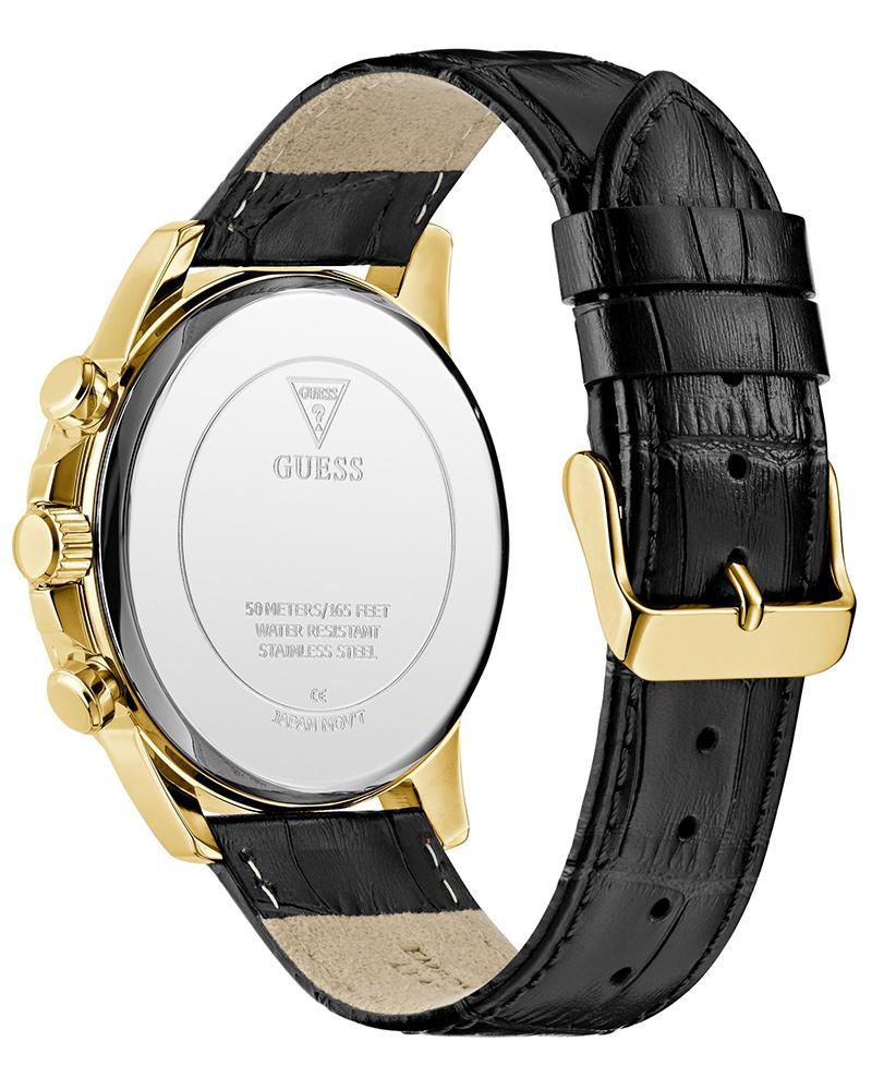 Guess GW0901G4 | Mens Black Multi-function Leather Strap Watch.