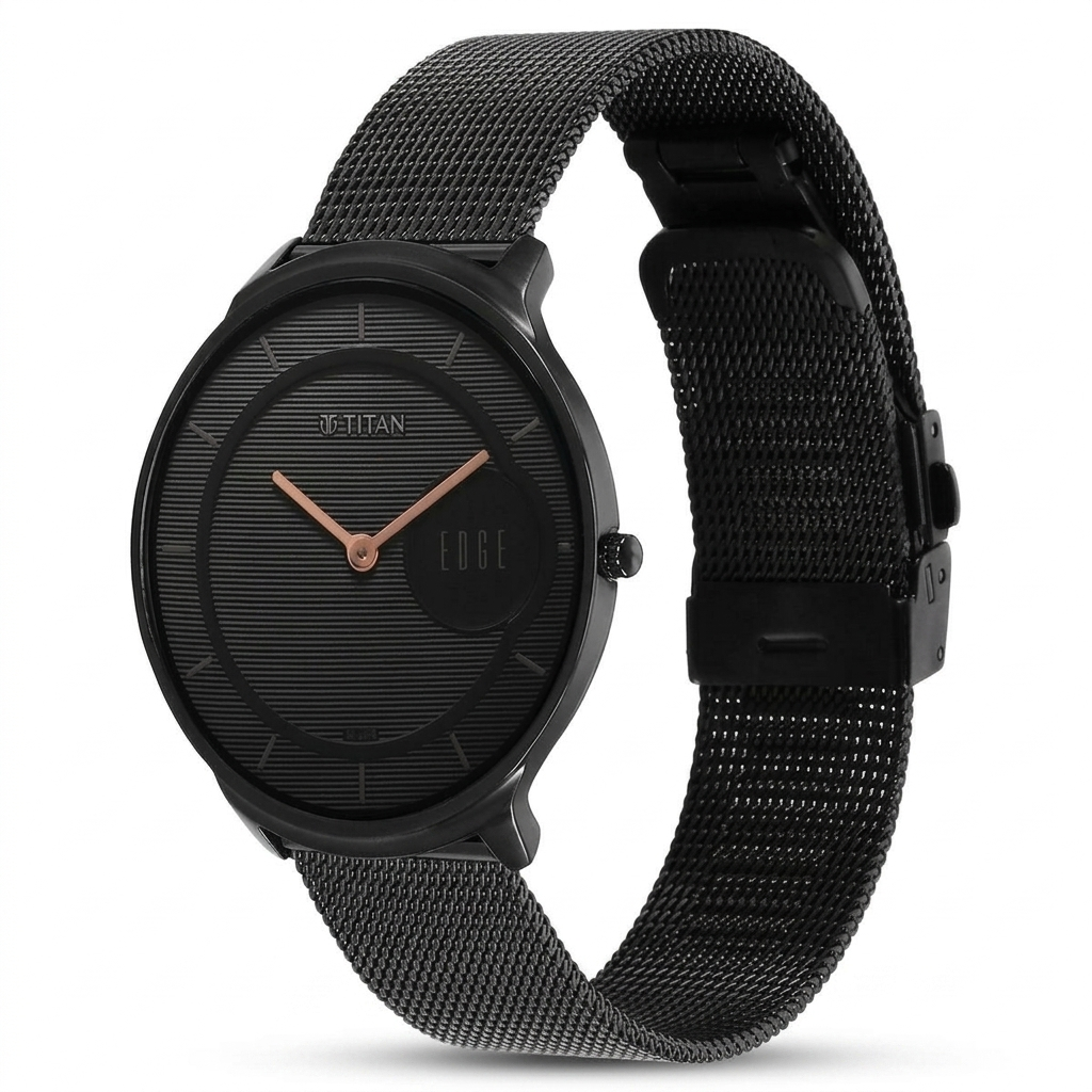 Titan 1843NM02 | Titan Edge Slim Stainless Steel Black Dial Analog Watch for Men