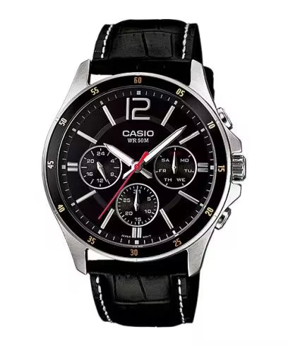 Enticer Men Quartz Black Dial Chronograph Leather Watch A834
