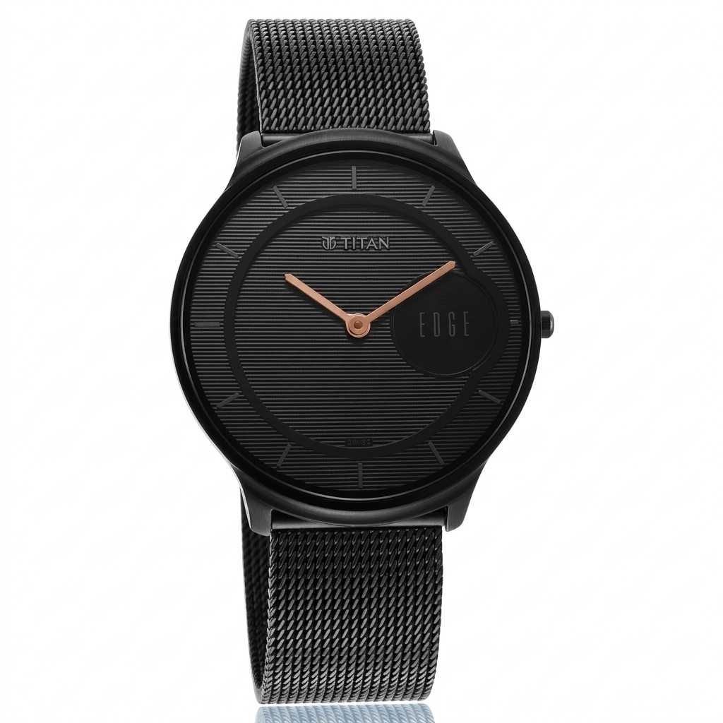 Titan 1843NM02 | Titan Edge Slim Stainless Steel Black Dial Analog Watch for Men