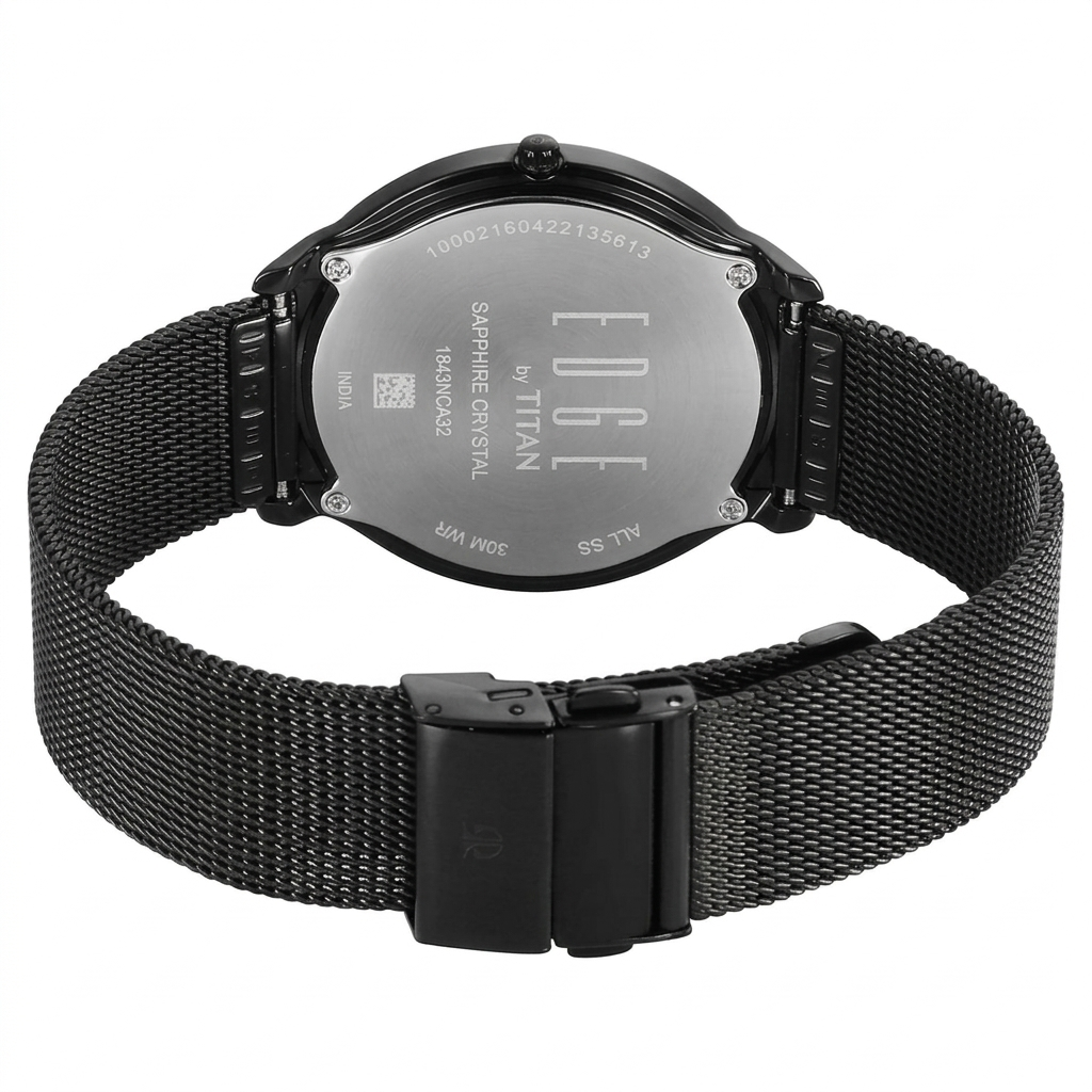 Titan 1843NM02 | Titan Edge Slim Stainless Steel Black Dial Analog Watch for Men
