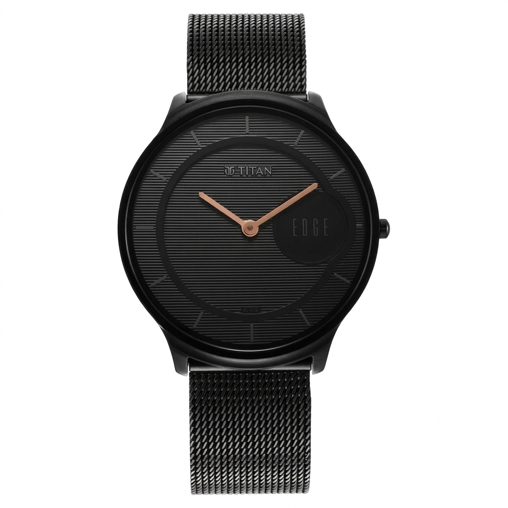 Titan 1843NM02 | Titan Edge Slim Stainless Steel Black Dial Analog Watch for Men