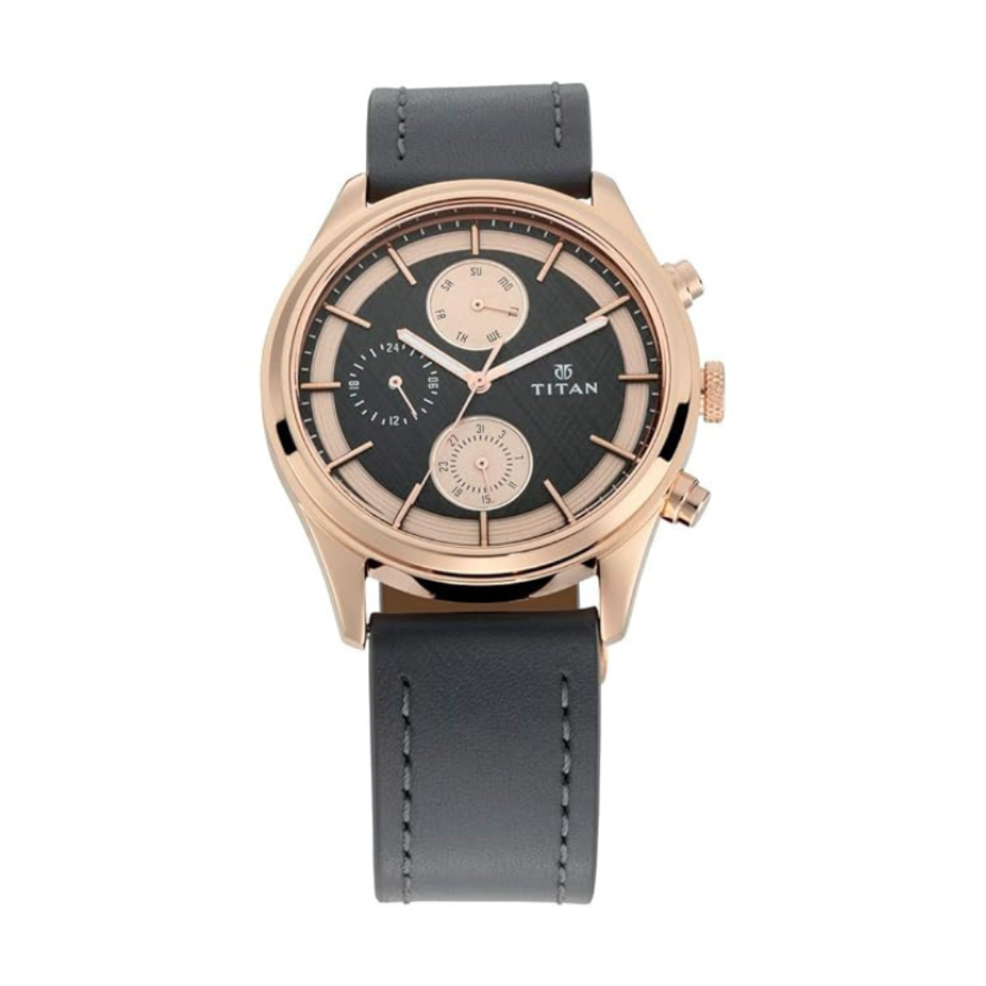 Titan 1805WL01 | Titan Workwear Grey Dial Quartz Multifunction Leather Strap watch for Men
