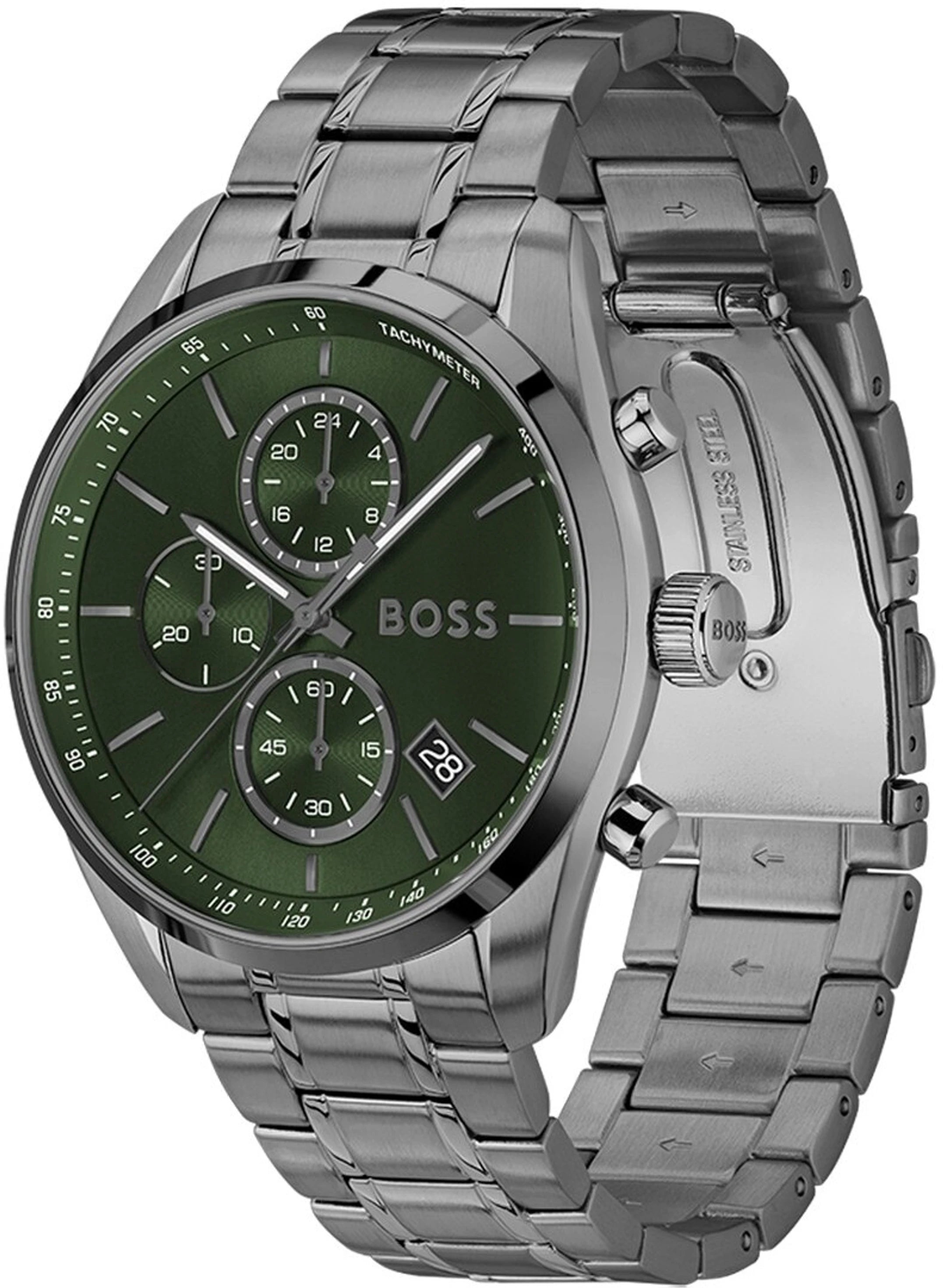 Boss 1514228 | Grand Prix 44 Men Quartz Green Dial Chronograph Stainless Steel Watch