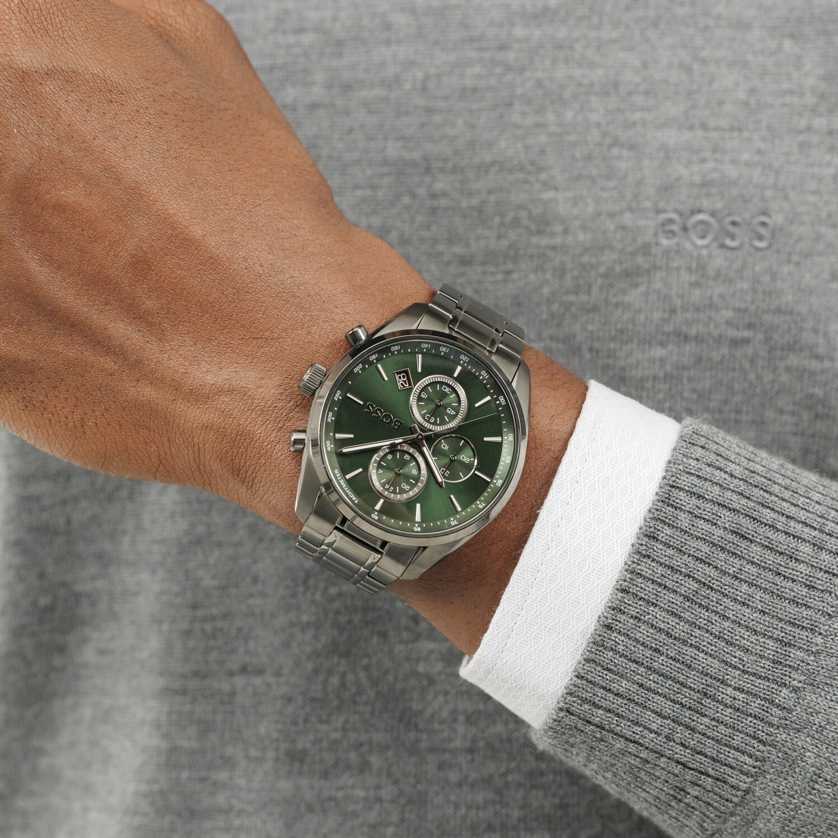 Boss 1514228 | Grand Prix 44 Men Quartz Green Dial Chronograph Stainless Steel Watch