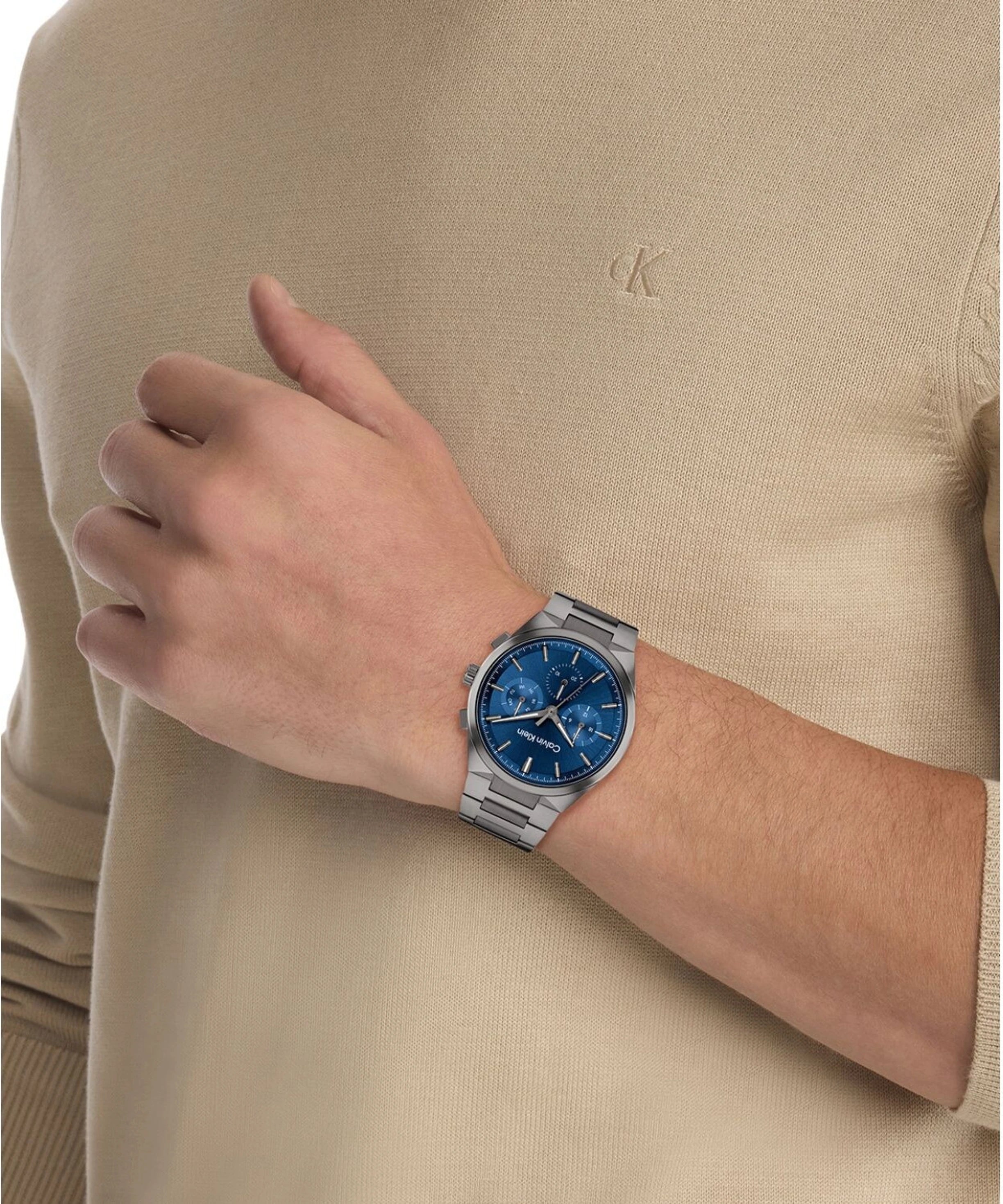 Calvin Klein 252004433 | Distinguish Men Quartz Blue Dial Chronograph Stainless Steel Watch.