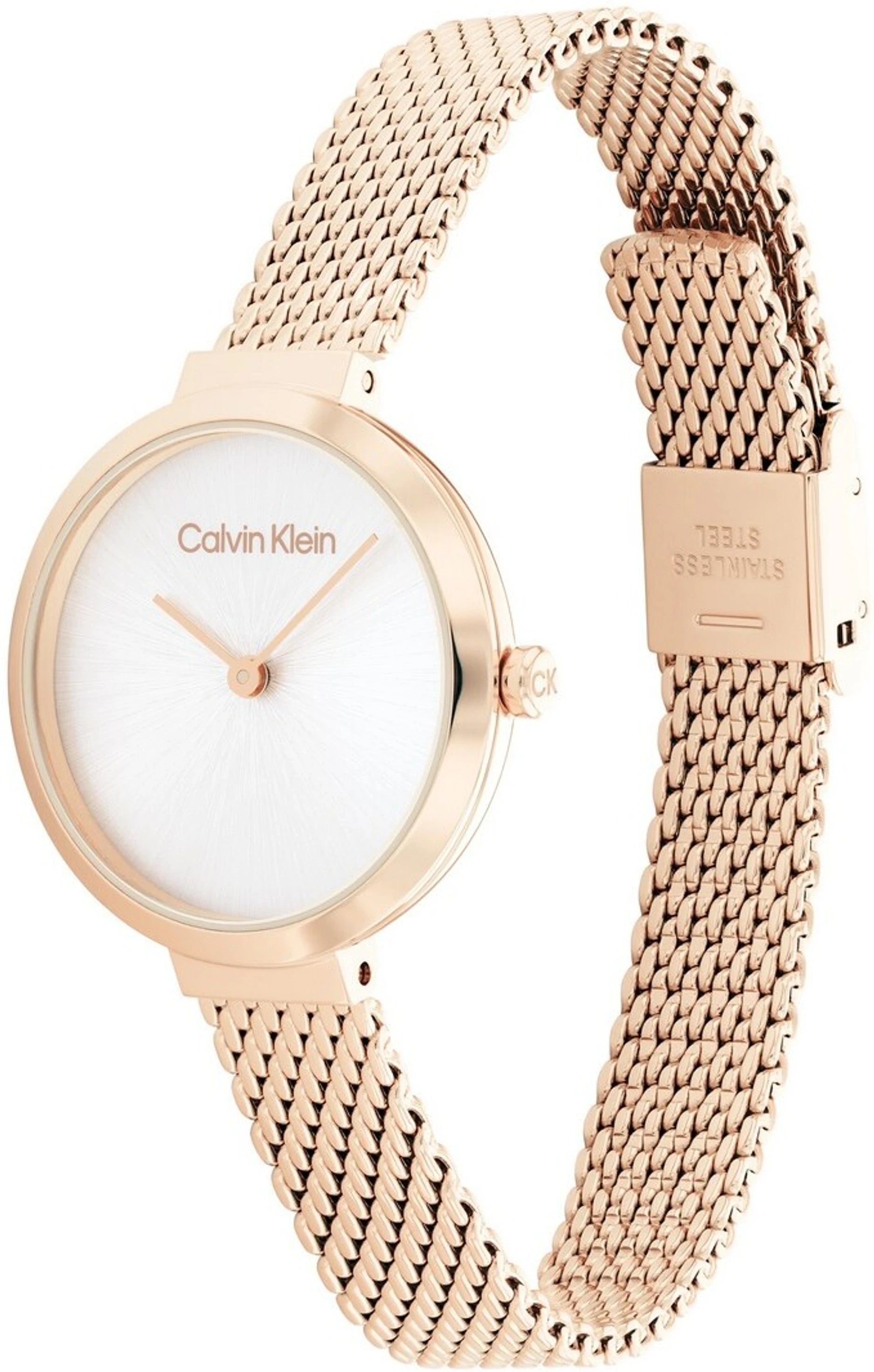 Calvin Klein 25200083 | Minimalistic T Bar Women Quartz Silver Dial Analog Mesh Watch
