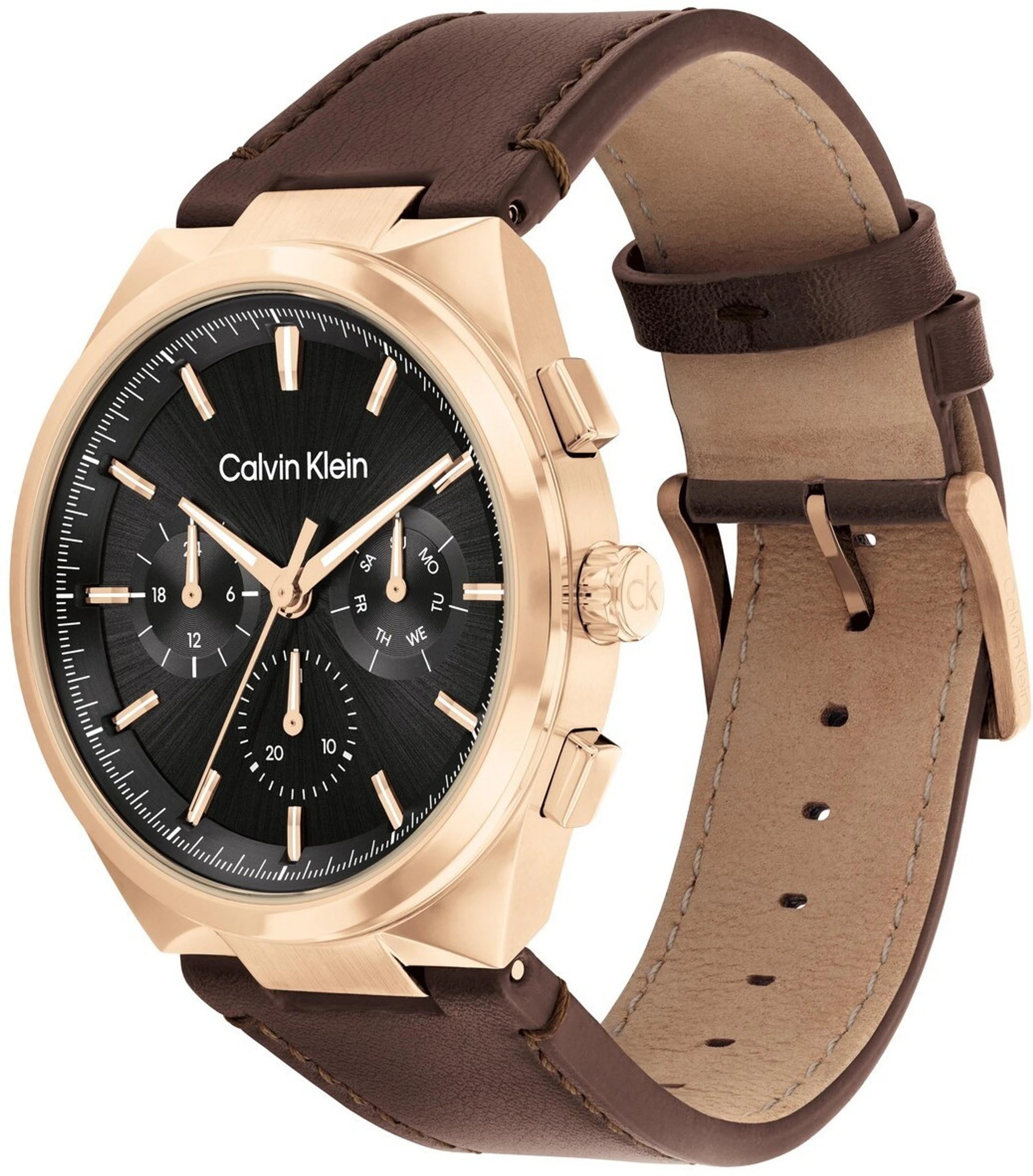 Calvin Klein 25200507 | Distinguish Men Quartz Black Dial Multi-Function Leather Watch