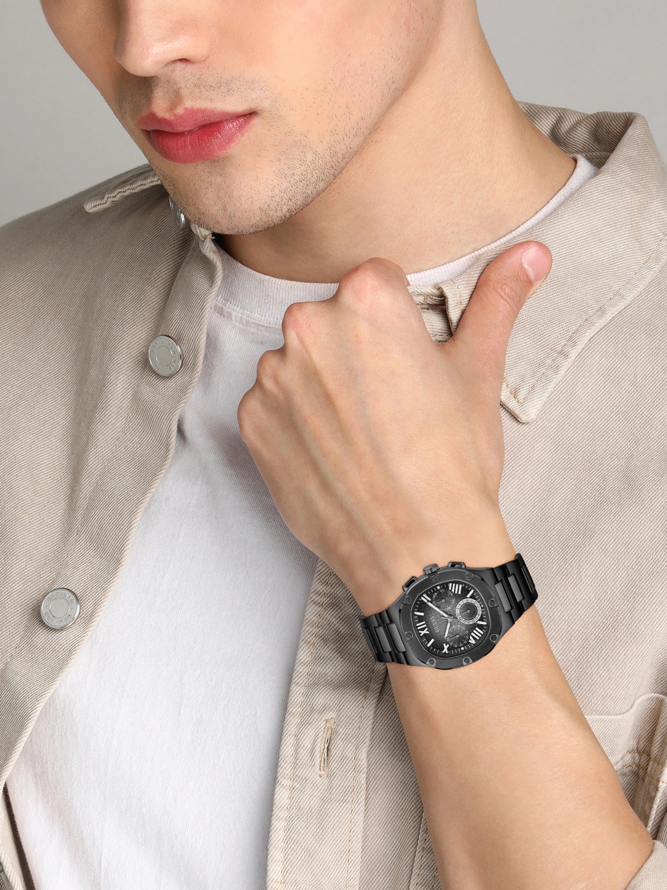 Guess GW0572G3 | Headline Men Quartz Black Dial Chronograph Stainless Steel Watch.