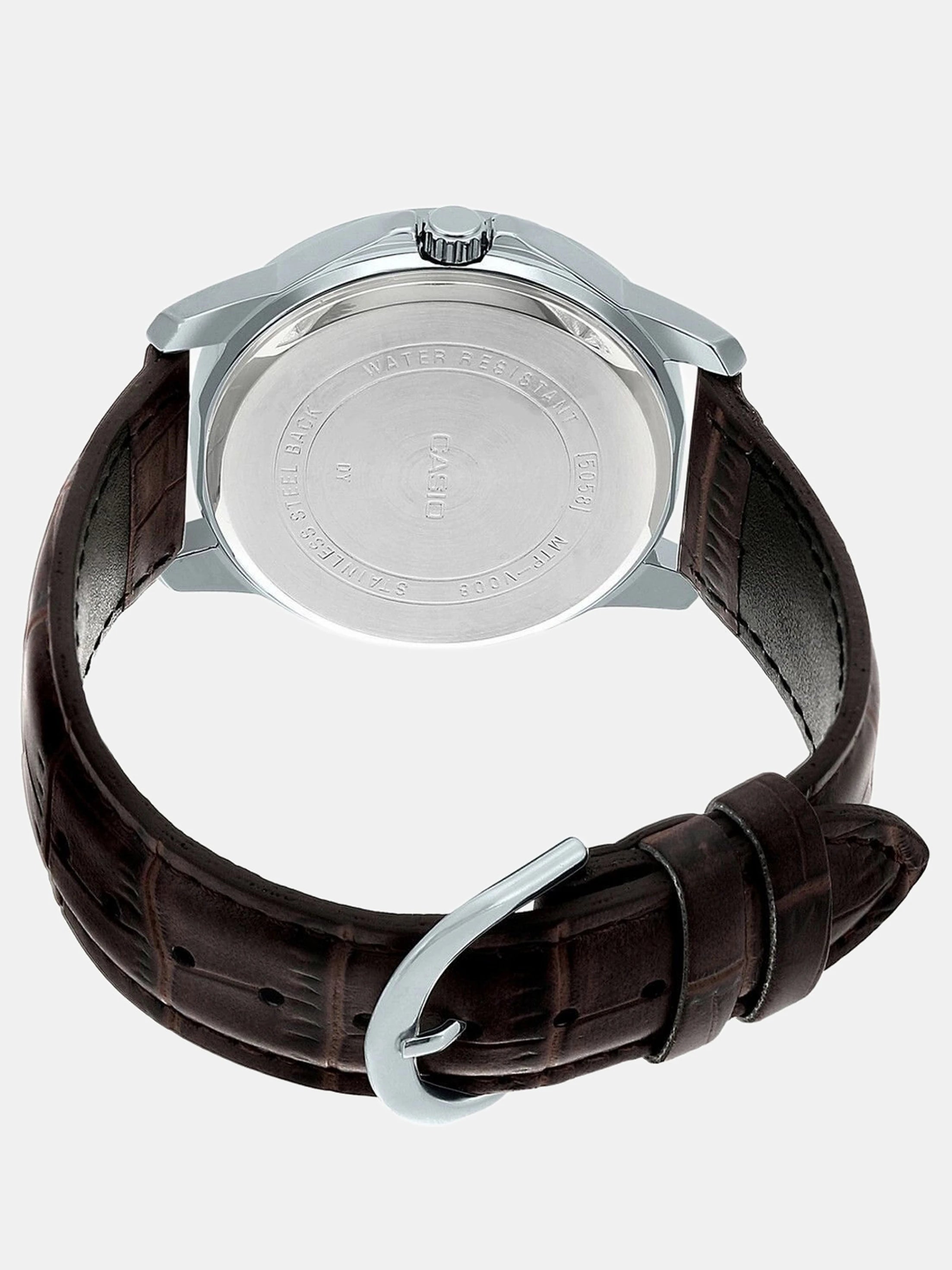 Casio A1177 | Enticer Men Quartz White Dial Multi-Function Leather Watch.