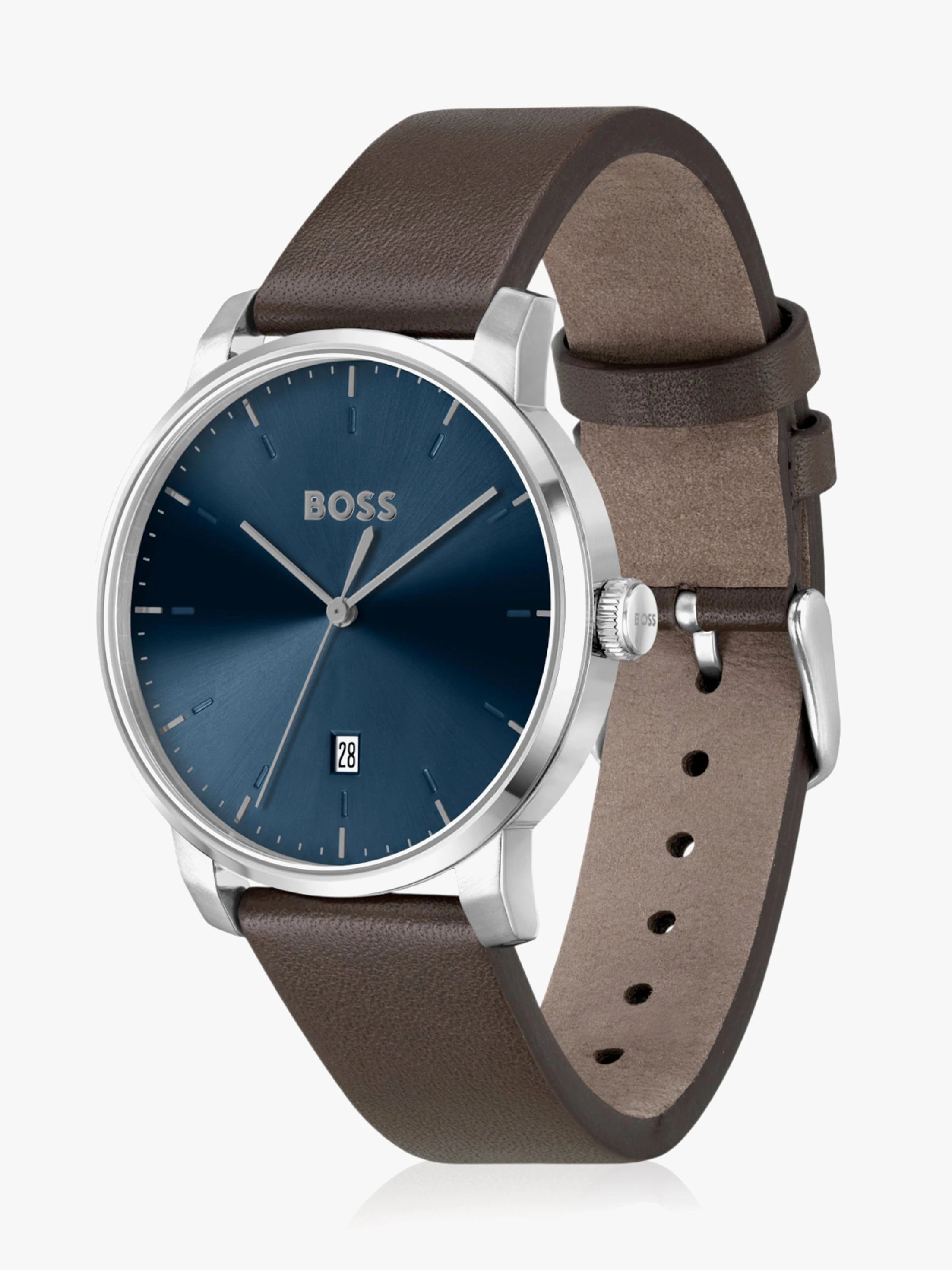 Boss 1514160 | Dean Men Quartz Blue Dial Analog Leather Watch.