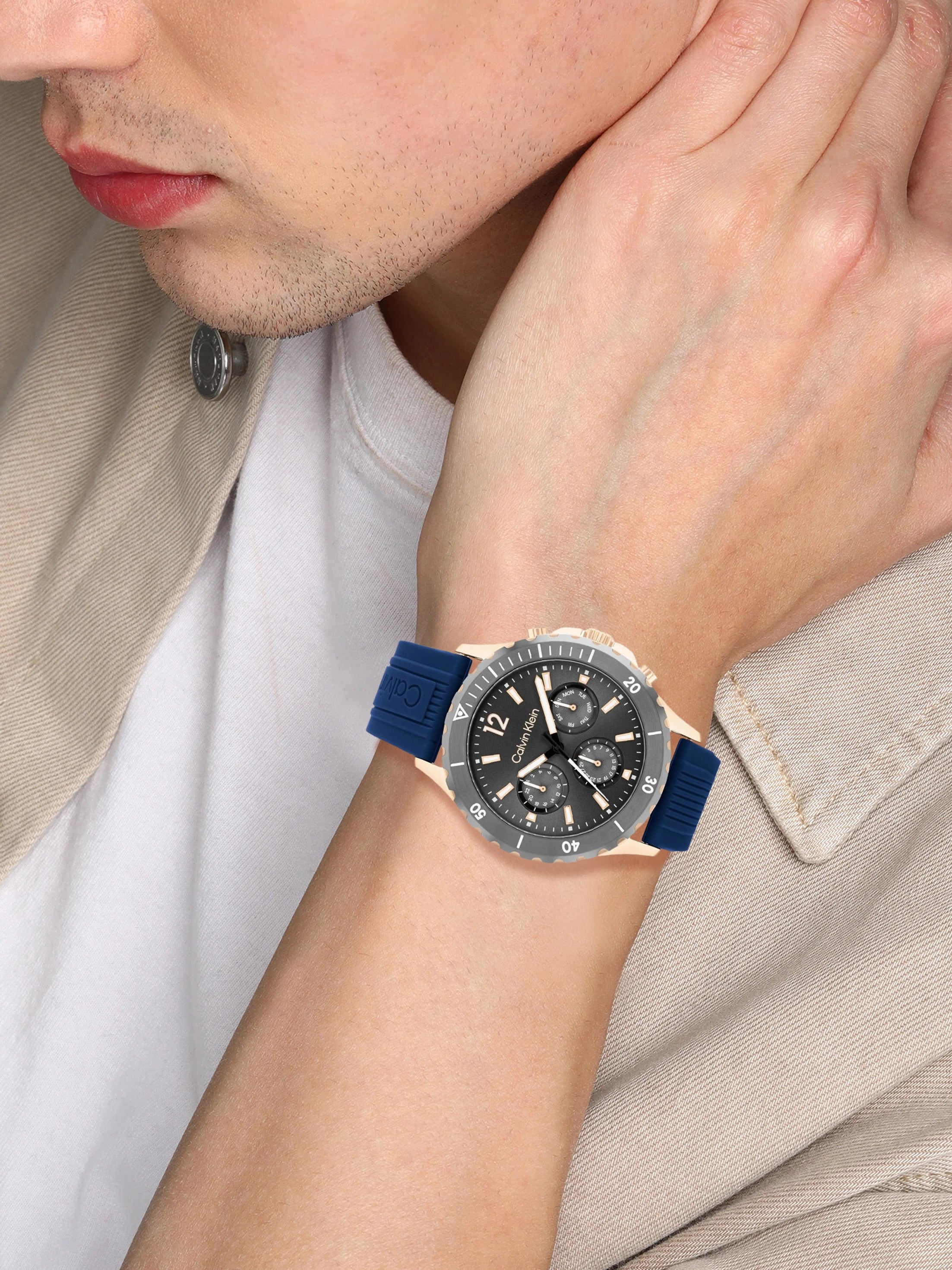 Calvin Klein 25200316 | Sport For Him Men Quartz Grey Dial Chronograph Silicone Watch