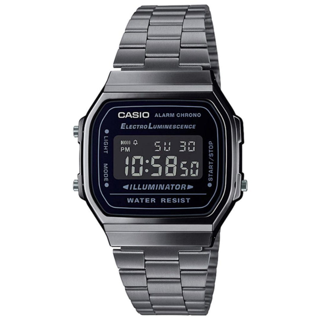 Casio A168WGG-1B D182 | Vintage Unisex Quartz Black Dial Digital Stainless Steel Watch