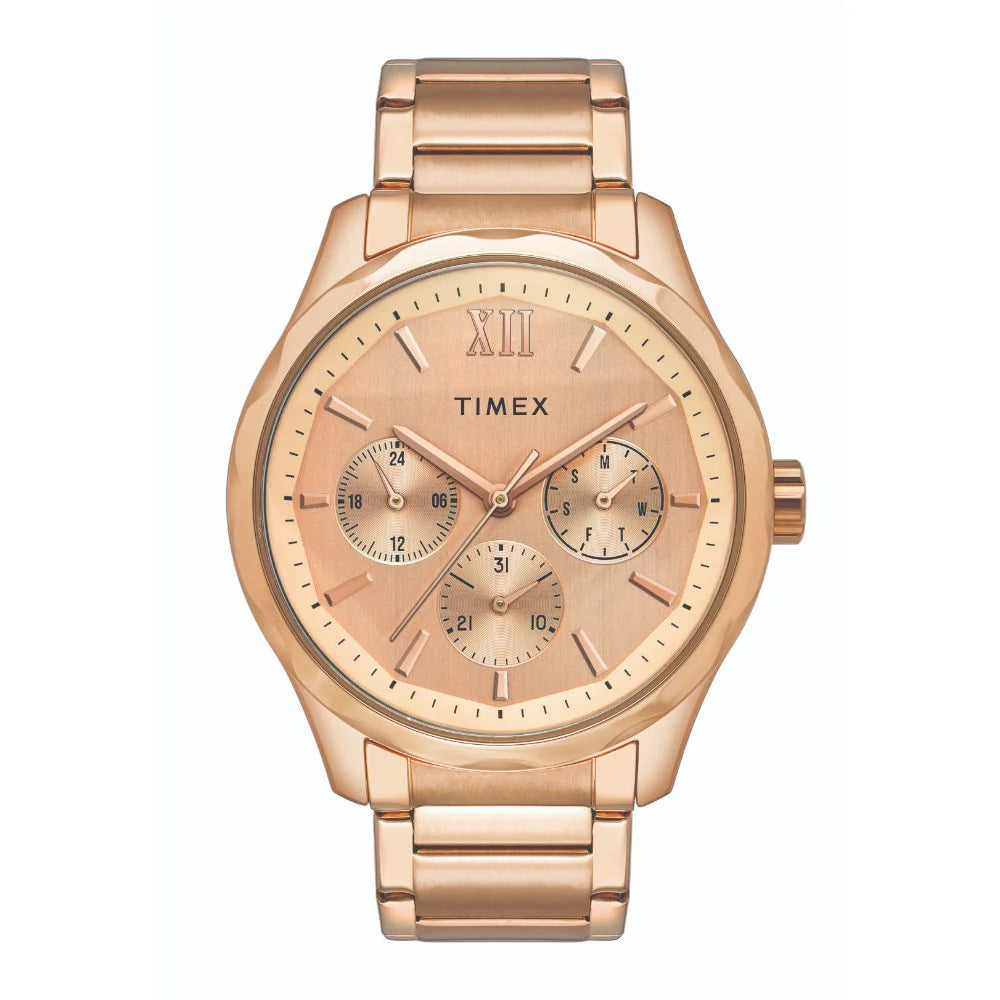 Timex TW00PR266 | Timex Empera Pairs Rose Gold Dial Round Case Multifunction Function Watch