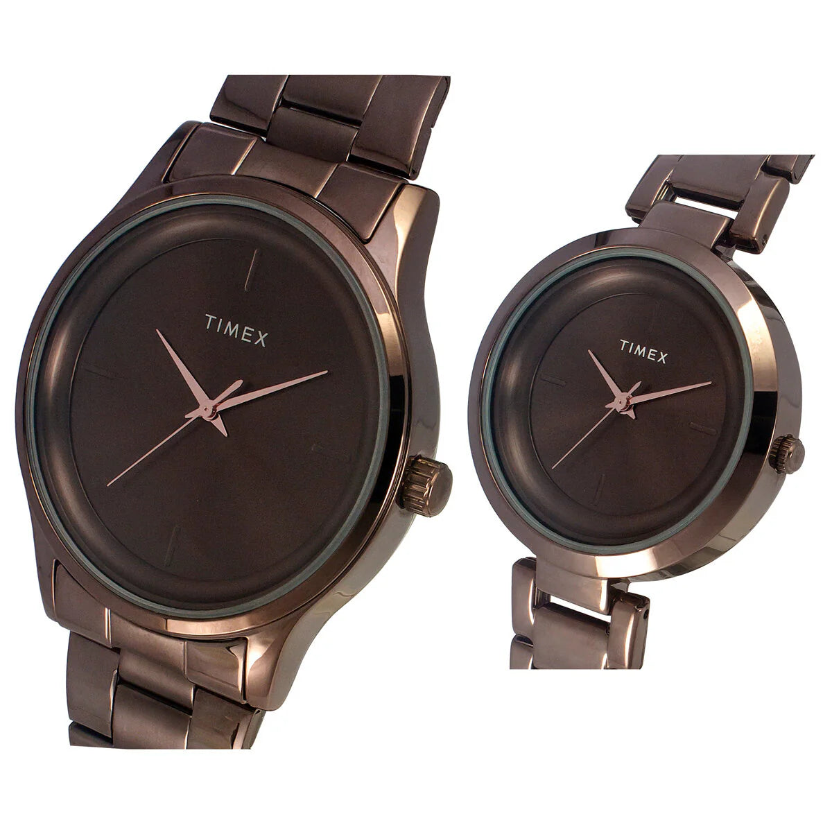 Timex TW00PR295 | Timex Fashion Collection Premium Quality 3 Hands Pair's Analog Brown Dial Coloured Quartz Watch, Round Dial with 42 mm Case width
